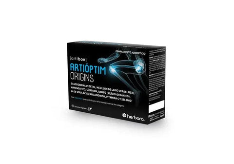Herbora Artioptim Origins supplement in 60 Vcaps by Jag Couture London New York, featuring herbal capsules in a clear bottle.