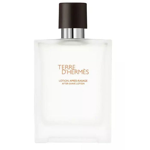 Hermès Terre D'Hermès after shave lotion in a 100ml bottle, displayed with branding and packaging details.