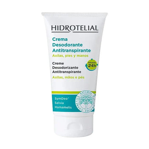 Hidrotelial Antiperspirant Deodorant Cream by Jag Couture London New York, 50ml tube, close-up of the cream tube with branding.