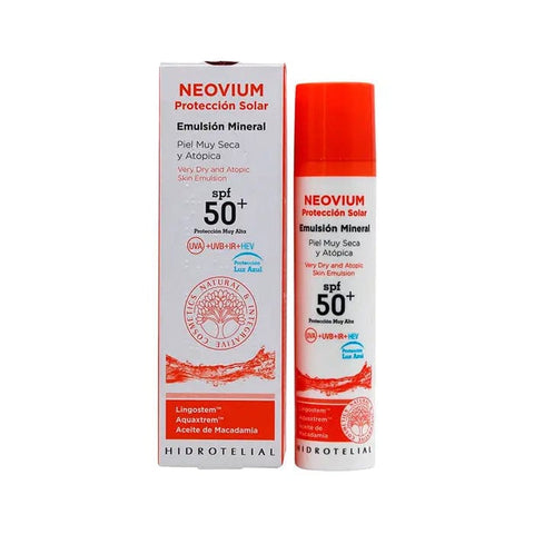 Hidrotelial Neovium Mineral SPF50+ face sunscreen in 100ml bottle by Jag Couture London New York, with SPF and mineral ingredients.
