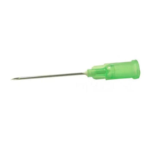 Green Ico Luer Needle 0.8x25mm by Jag Couture London New York, shown with needle and packaging details.