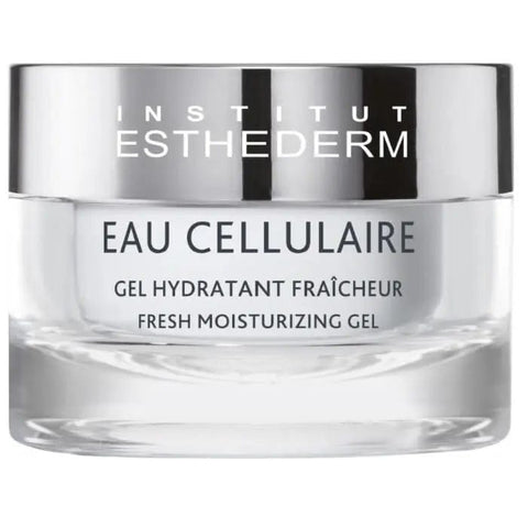 Institut Esthederm Eau Cellulaire Fresh Moisturizing Gel in 50ml jar, with clear, lightweight texture for hydrating skin.