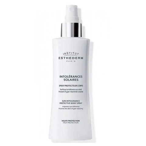 Institut Esthederm Sun Intolerance Protective Body Spray by Jag Couture London, 150ml, with spray nozzle and white bottle.