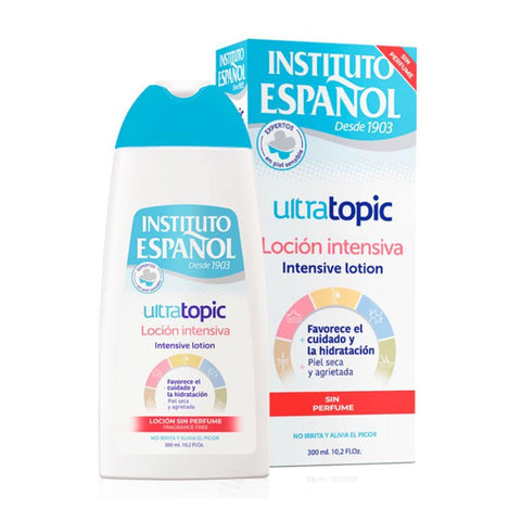 Instituto Español Ultratopic Intensive Lotion without perfume, 300ml bottle, from Jag Couture London New York, for sensitive skin.