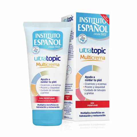 Instituto Español Ultratopic Multi-Cream without perfume in 150ml jar, featuring a smooth, hydrating texture and skin-nourishing formula.