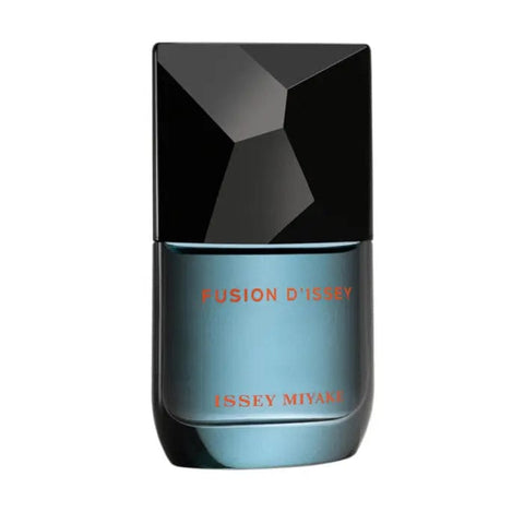 Issey Miyake Fusion D'Issey Eau De Toilette spray 50ml displayed, featuring sleek bottle design and branding from Jag Couture London.
