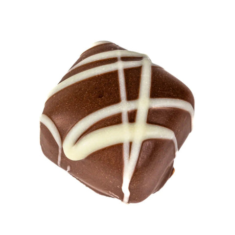 Italian Cream vanilla fudge by Jag Couture London in milk chocolate with white stripes, 19g.