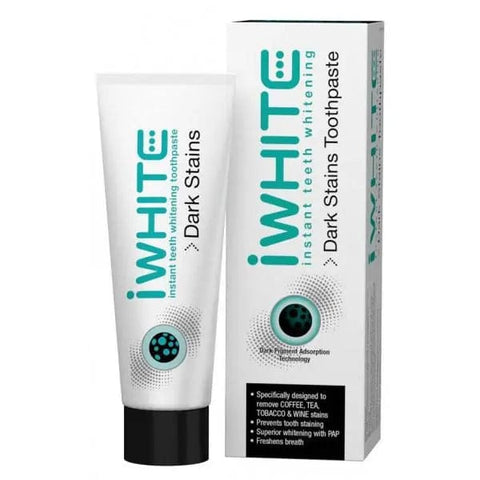 Jag Couture London iWhite Dark Stains Toothpaste Pack with 75ml toothpaste and toothbrush for whitening and stain removal.