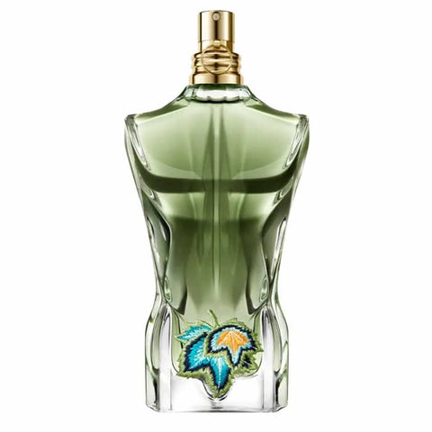 Jean Paul Gaultier Le Beau Paradise Garden perfume spray 75ml displayed in a clear bottle with floral and green accents.