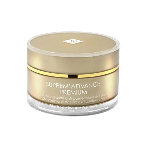 Jeanne Piaubert Suprem Advance Premium Anti-Ageing Eye Contour cream in 15ml jar, shown with elegant packaging and product label.