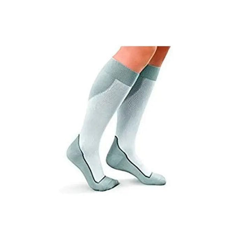 White and grey Jobst Sport Socks in XL size by Jag Couture London New York, featuring breathable fabric and athletic design.