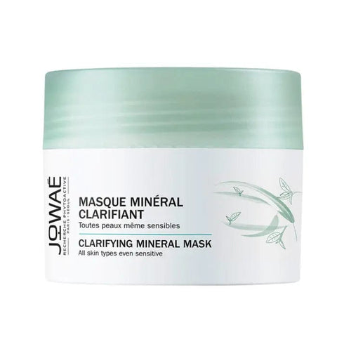 Jowaé Clarifying Mineral Mask 50ml in a white jar with blue and silver accents, designed for deep skin cleansing.