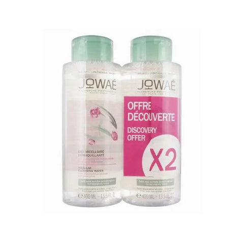 Jag Couture London New York Jowaé Micellar Cleansing Water 2x400ml bottles for gentle facial cleansing and makeup removal.