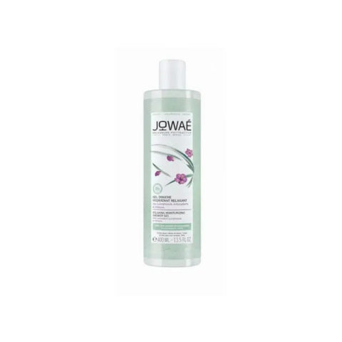 Jowae Relaxing Moisturizing Shower Gel in a 400ml bottle, featuring a clear and sleek design with calming labels.