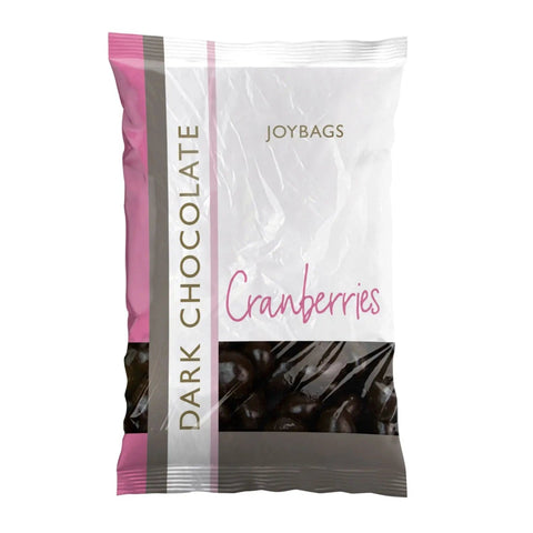 Dark chocolate-covered cranberries from Joybags by Jag Couture London New York, shown in a close-up image.