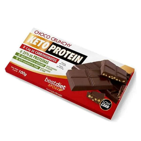 Keto Protein Choco Crunchy 100g by Jag Couture London New York, showing a chocolate protein snack with crunchy texture in a package.