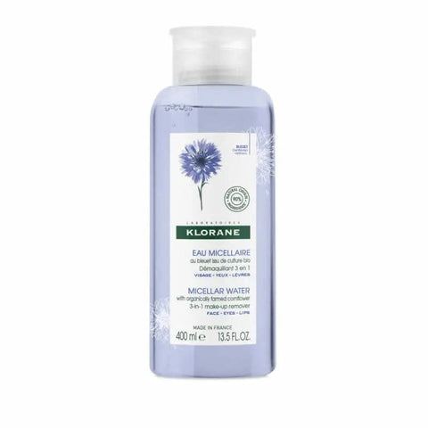Klorane Aciano Micellar Water 400ml by Jag Couture London - New York, clear bottle with blue cap and label, skincare product.