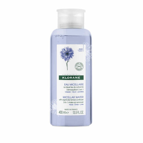 Klorane Aciano Micellar Water 400ml bottle with blue cap and label, designed for gentle facial cleansing, by Jag Couture London New York