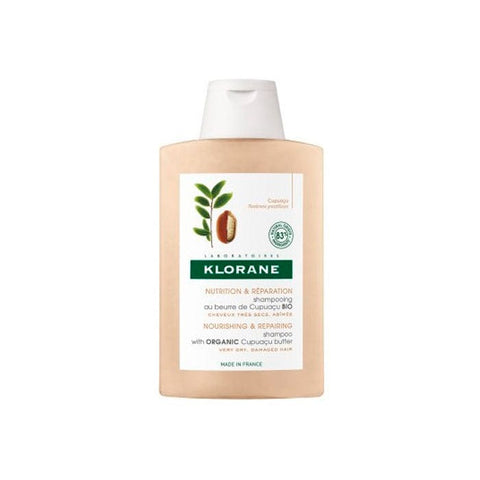 Klorane Organic Cupuaçu Butter Shampoo bottle by Jag Couture London New York, 200 ml, with a white and green label and pump dispenser
