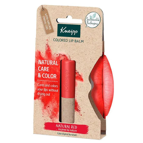 Jag Couture London - New York Kneipp Colored Lip Balm in Natural Red, 3.5g, showing the lip balm tube and color swatch.