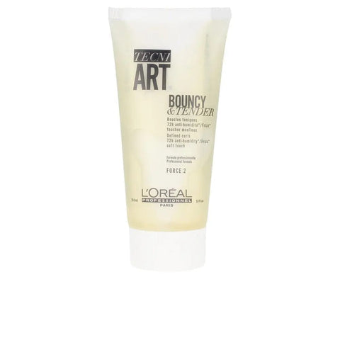 L'Oréal Professionnel Tecni Art Bouncy and Tender 150ml hair styling spray held in hand, showcasing sleek hair and product label.