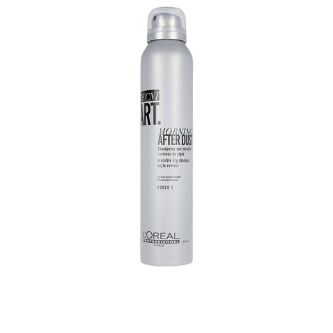 L'oreal Professionnel Tecniart Morning Aft Dust dry shampoo bottle with white and silver packaging on a plain background.