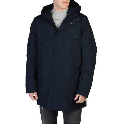 Save The Duck YOTAM-D40772M blue puffer jacket by Jag Couture London New York, shown on a hanger.