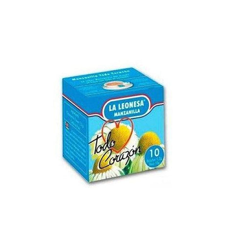 Box of La Leonesa Chamomile tea filters by Jag Couture London featuring 10 individual chamomile tea filter bags.