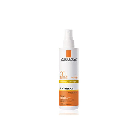 La Roche Posay Anthelios SPF 30 spray in 200ml bottle, shown on a clean background with product branding visible.