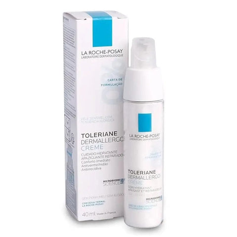 La Roche Posay Toleriane Dermallergo 40ml moisturizer cream in a white jar, shown with a clean, minimalist background.