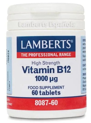 Jag Couture London - New York Lamberts Vitamin B12 1000 Ug supplement bottle with 60 tablets on a white background.