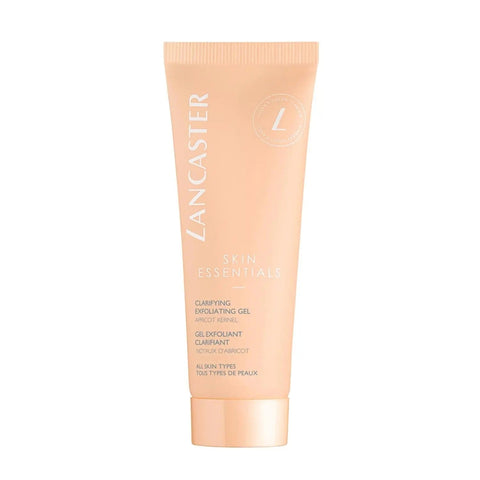 Lancaster Skin Essentials Clarifying Exfoliating Gel in 75ml tube, featuring clear gel with exfoliating particles, branded by Jag Couture London.