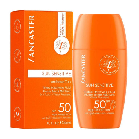 Lancaster Sun Sensitive Fluido Bronceador Luminoso SPF50 by Jag Couture London - New York, 30ml bottle with luminous sun protection.