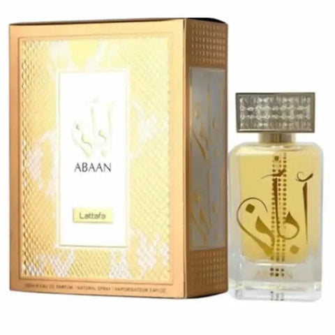 Jag Couture London New York Lattafa Abaan Eau de Parfum spray, 100ml, with elegant bottle and sophisticated fragrance design.