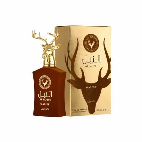 Jag Couture London New York LATTAFA AL NOBLE WAZEER EDP spray 100ml bottle with elegant design and floral fragrance.