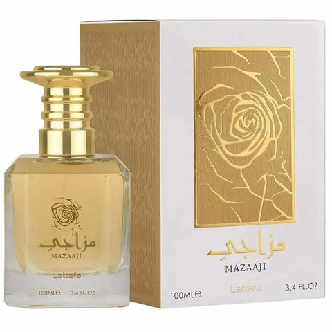 Jag Couture London New York LATTAFA MAZAAJI Eau de Parfum spray bottle, 100ml, elegant fragrance packaging shown.