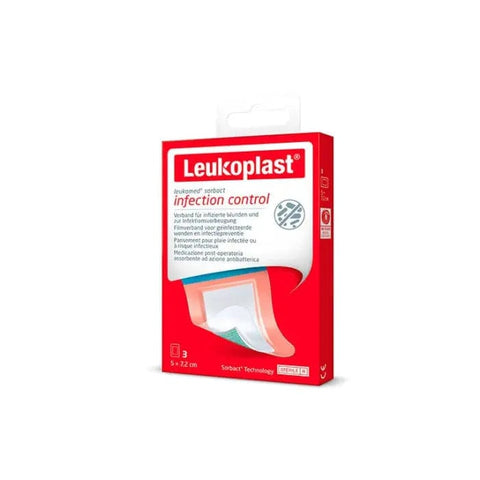 Leukomed Sorbact dressing 5x7cm by Jag Couture London New York, set of 3 sterile wound dressings on an adhesive backing.
