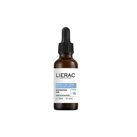 Lierac Protocol Anti-Stain Pure Niacinamide Serum 30ml, clear bottle with dropper, designed for brightening and reducing dark spots.