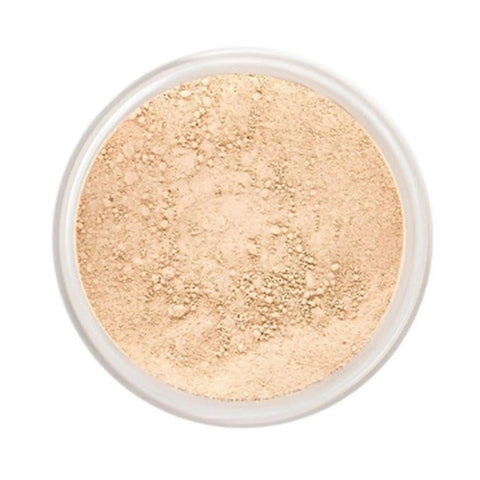 Lily Lolo Mineral Base En Polvos SPF15 Barely Buff mini compact by Jag Couture London New York, with open lid showing powder and mirror.
