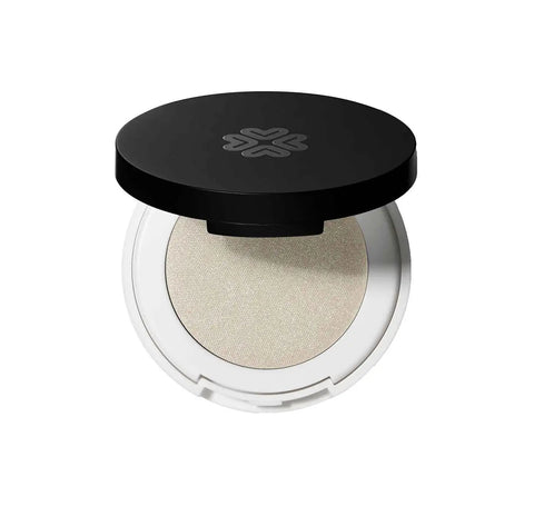 Lily Lolo Starry Eyed compact eyeshadow by Jag Couture London, close-up of the dark, shimmering eye makeup palette.