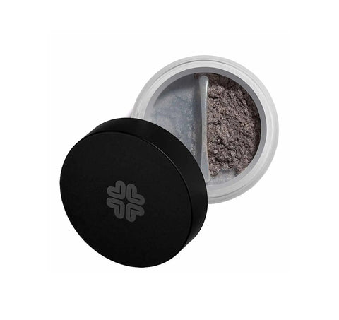 Lily Lolo mineral eyeshadow in Gunmetal, deep gray eye makeup from Jag Couture London - New York, close-up of the eyeshadow compact.