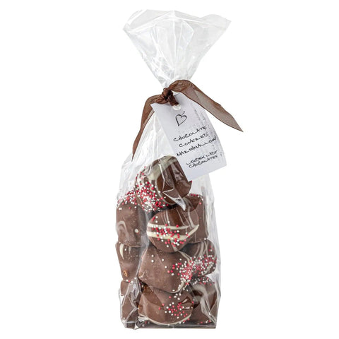 Linden Lady gift bags of milk chocolate-covered marshmallows with three unique designs by Jag Couture London New York.