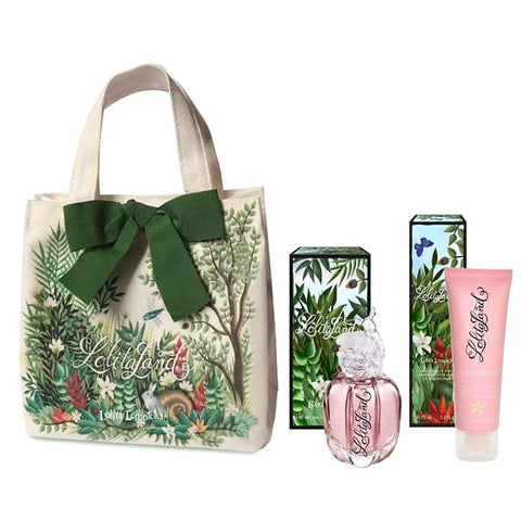 Set of three Lolita Lempicka Lolitaland Eau De Parfum sprays in 50ml bottles, featuring floral and fruity fragrance packaging.