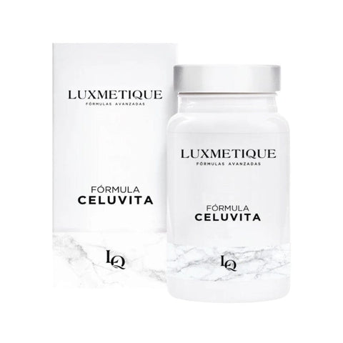 Luxmetique Celluvite Formula capsules by Jag Couture London featuring 30 capsules in a sleek bottle.