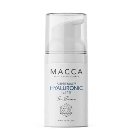 Jag Couture London New York Macca Supremacy Hyaluronic 0.25% The Booster 30ml bottle, close-up view of the skincare product.