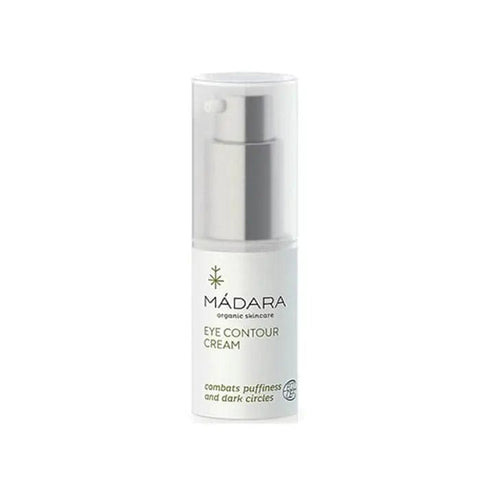Jag Couture London New York Mádara Deep Moisture Eye Contour Cream jar showing 15ml container with product label and applicator.