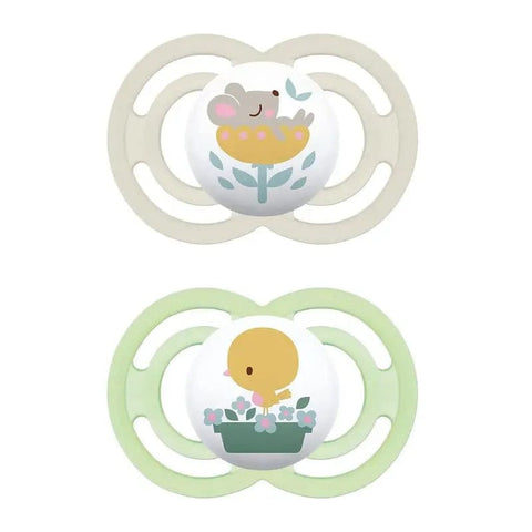 Jag Couture London Mam Perfect symmetrical silicone pacifier for 16+ months, double pack, with matte finish, suitable for babies.