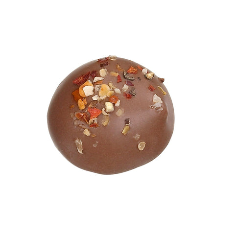 Jag Couture London New York mango, ginger, and chilli milk chocolate mousse with chili sprinkles in a 13.9g serving.