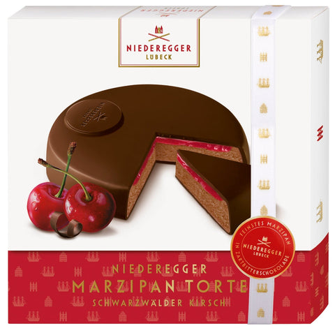 Black Forest flavored marzipan cake with dark chocolate coating from Jag Couture London - New York.