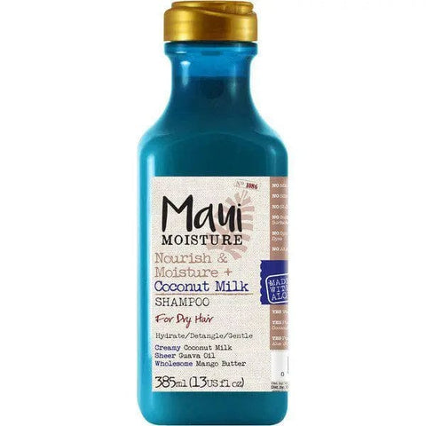 Jag Couture London Maui Coconut Milk Nourish Hair Shampoo in 385ml bottle with label and product details visible.